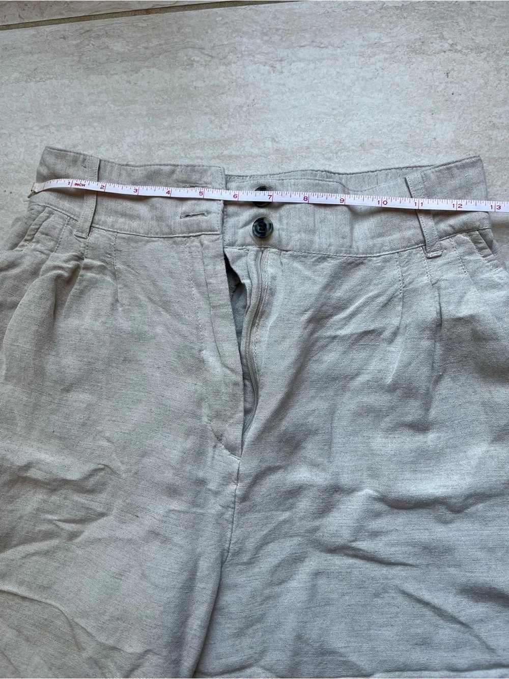 H&M Wide Leg Linen-Blend Crop Pants in Light Beige